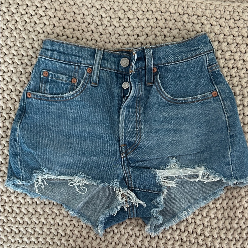 Levi's 501 Blue Distressed Jean Shorts